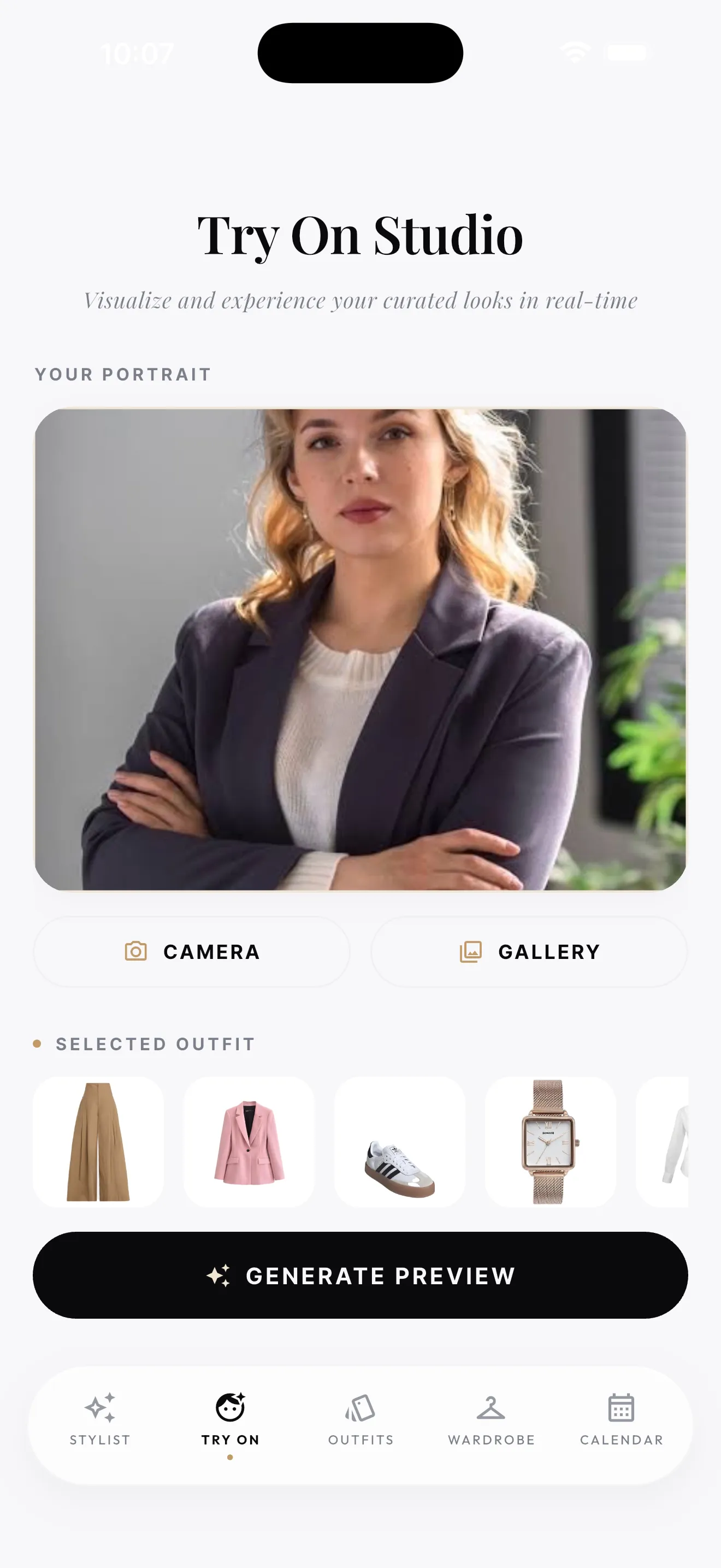 Clovy AI personal stylist virtual try-on studio screen